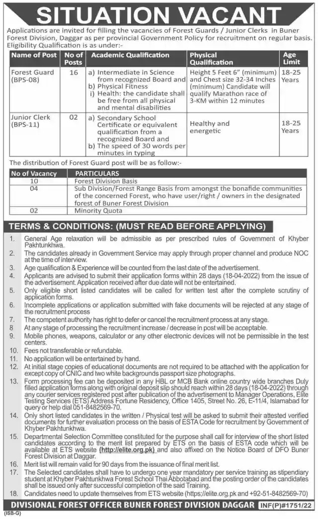 Buner Forest Division Daggar Jobs 2022