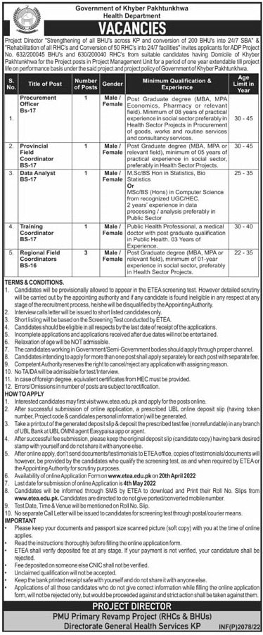 Health Department KPK Jobs 2022