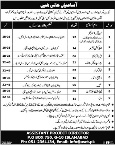 PO Box 750 Islamabad Jobs 2022 in Education Project – www.aset.pk