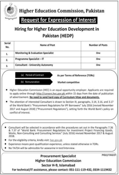 HEC Jobs 2022 Online Form Download Careers.hec.gov.pk