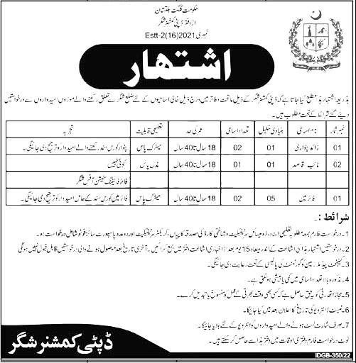 Deputy Commissioner Office Shigar Jobs 2022