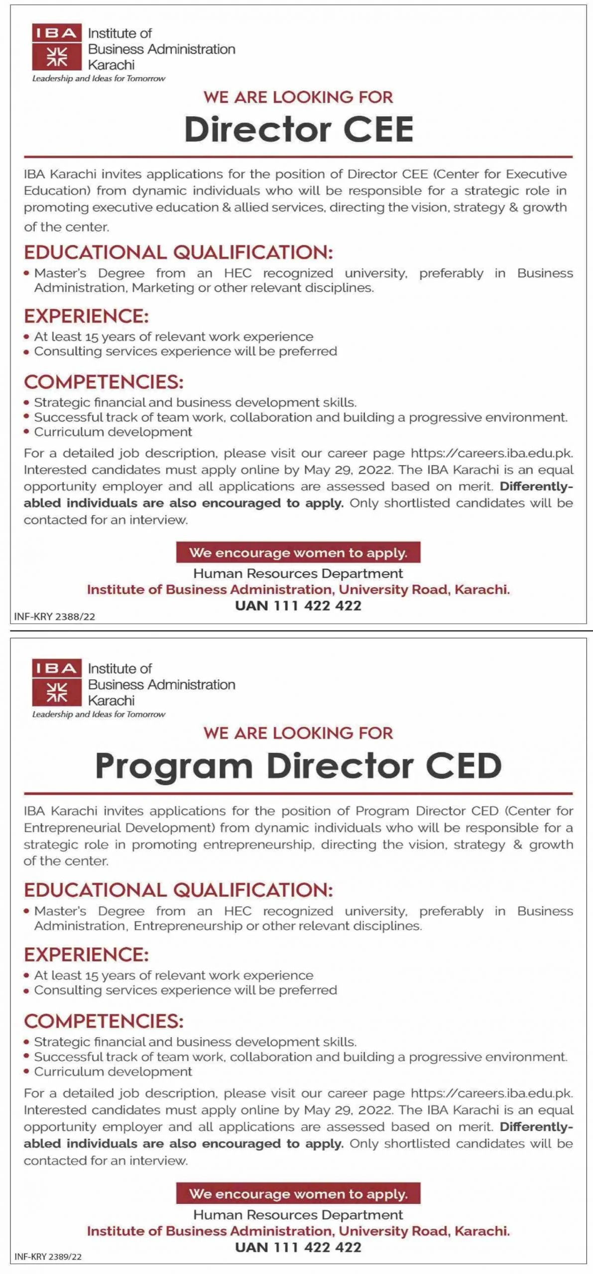 Institute of Business Administration IBA Karachi Jobs 2022 Online Form