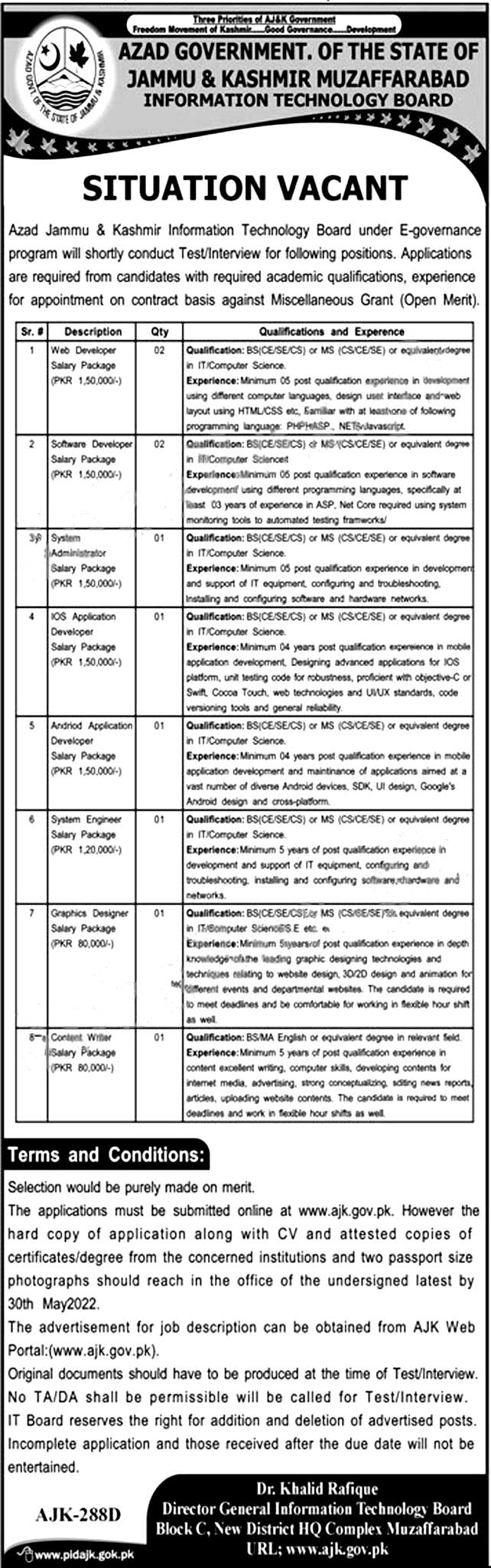 Information Technology Board AJK Jobs 2022 Online Form