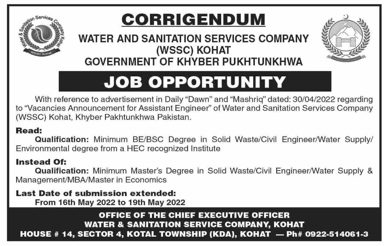 Water and Sanitation Services Company WSSC Kohat Jobs