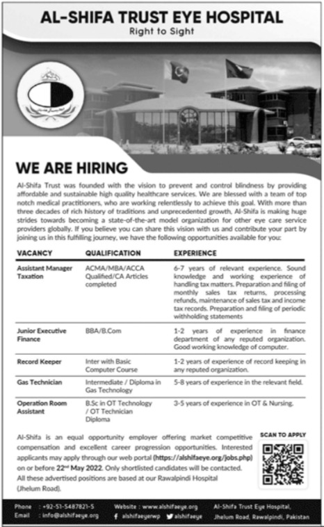Al-Shifa Trust Eye Hospital Rawalpindi Jobs 2022