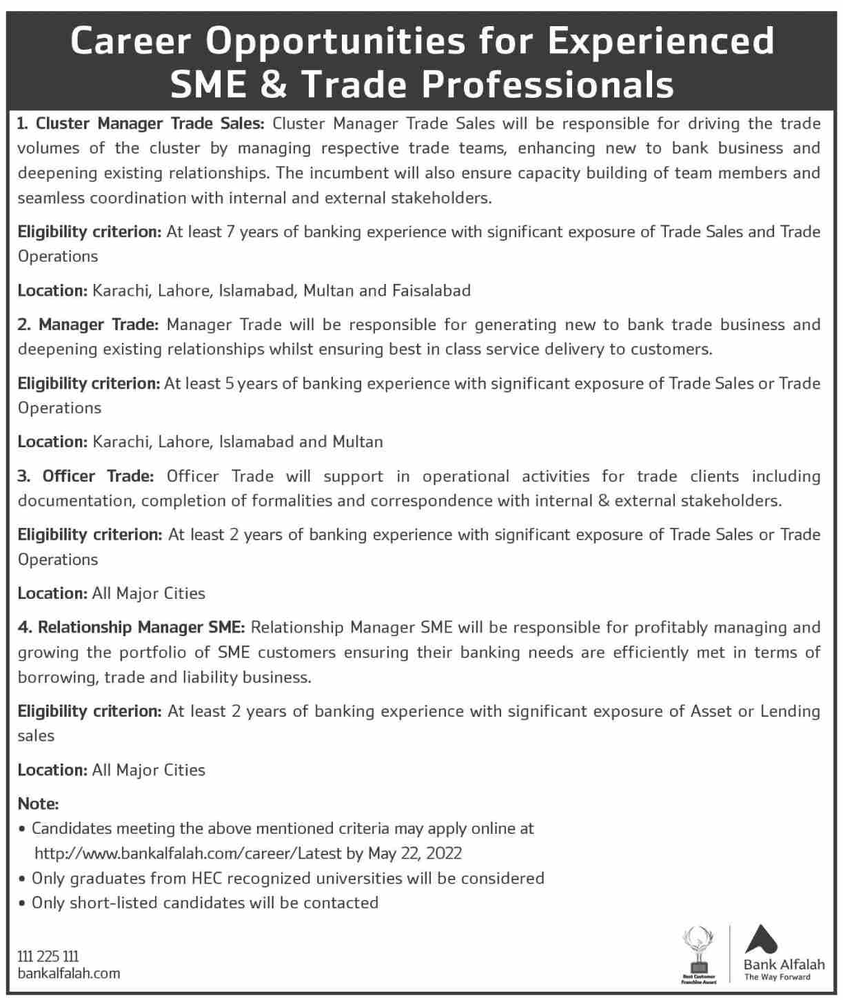 Bank Alfalah Jobs 2022 in All Major Cities of Pakistan – Fill Online Form