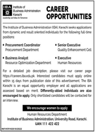 IBA Karachi Jobs 2022 Institute of Business Administration Online Form