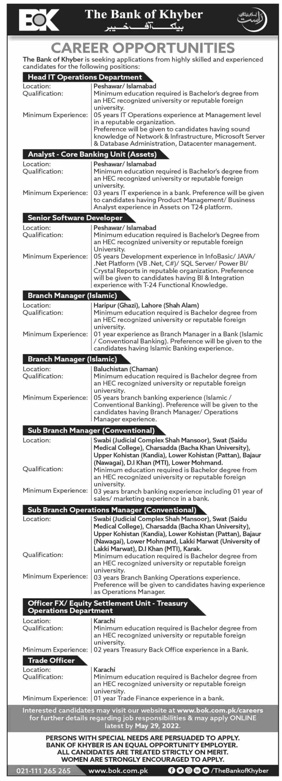 Bank of Khyber BOK Jobs 2022 Fill Online Form I www.bok.com.pk