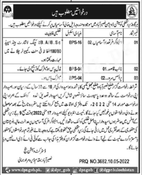 District and Session Courts Naseerabad Jobs 2022 Application Form