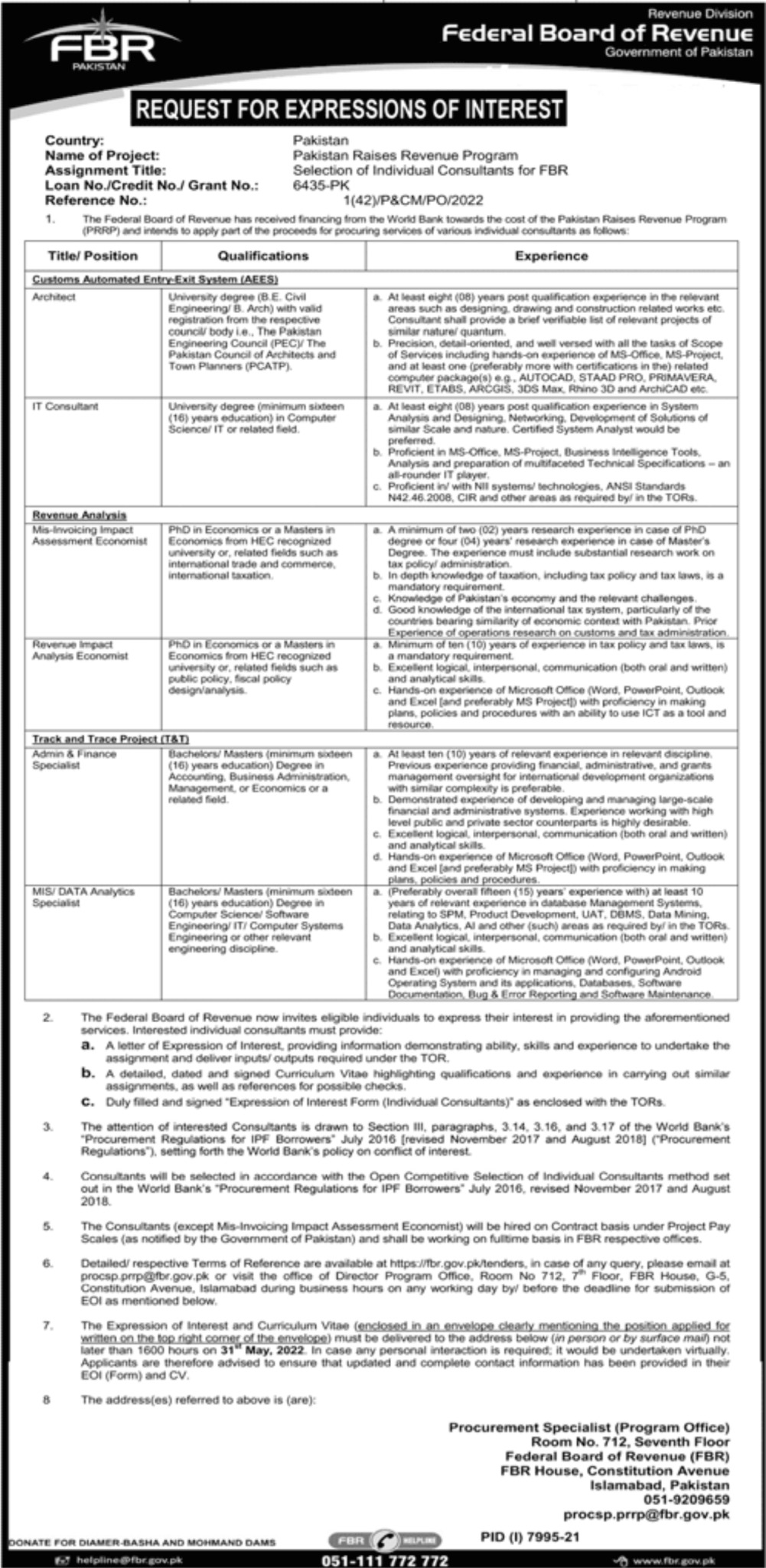 Federal Board of Revenue FBR Jobs 2022 | www.fbr.gov.pk
