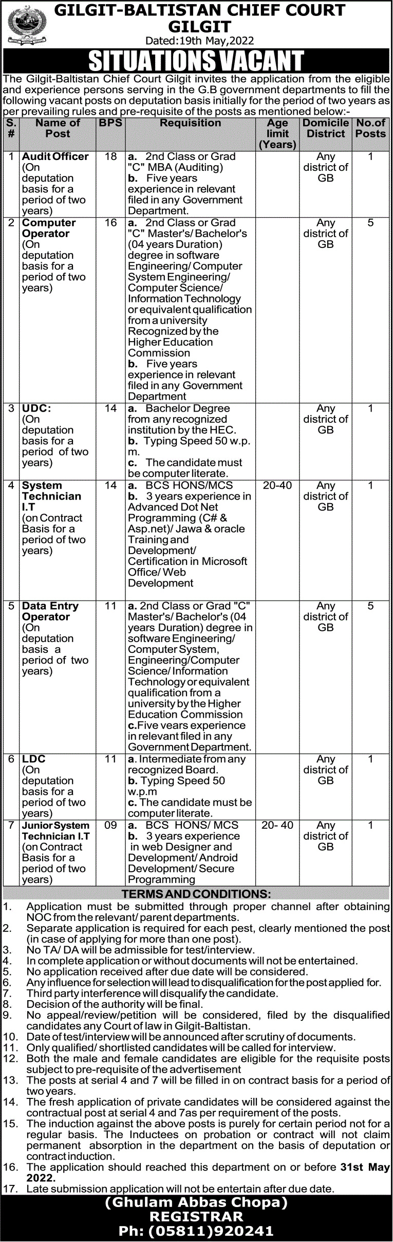 Gilgit Baltistan Chief Court Jobs 2022 – Application Form