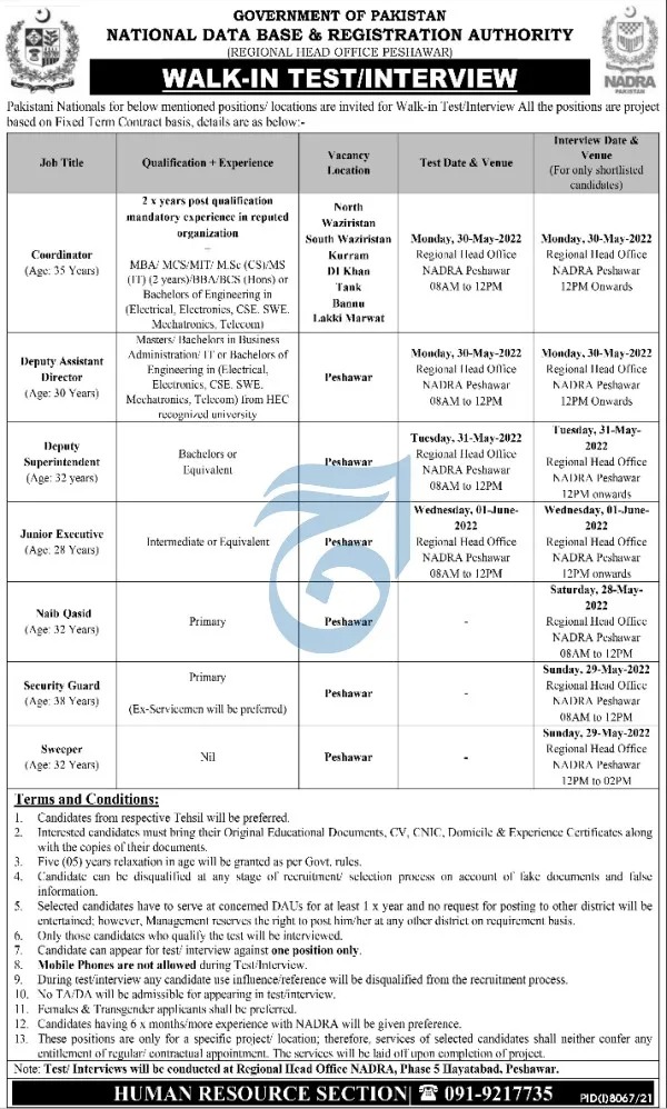 NADRA Jobs 2022 Ministry of Interior – Fill Form