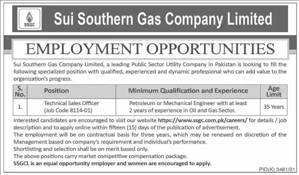 Sui Southern Gas Company SSGC Jobs 2022 Fill Online Form