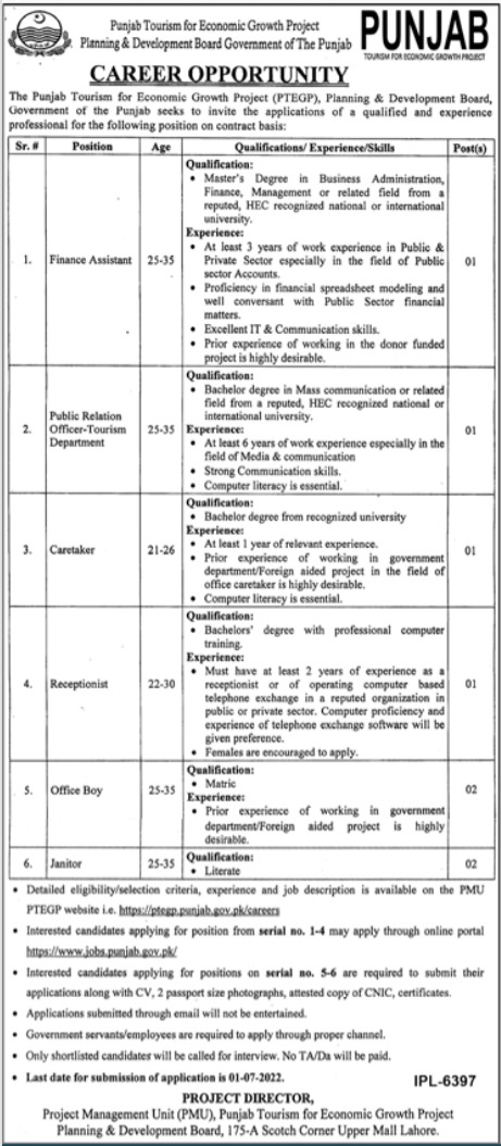 Punjab Tourism for Economic Growth Project Jobs 2022