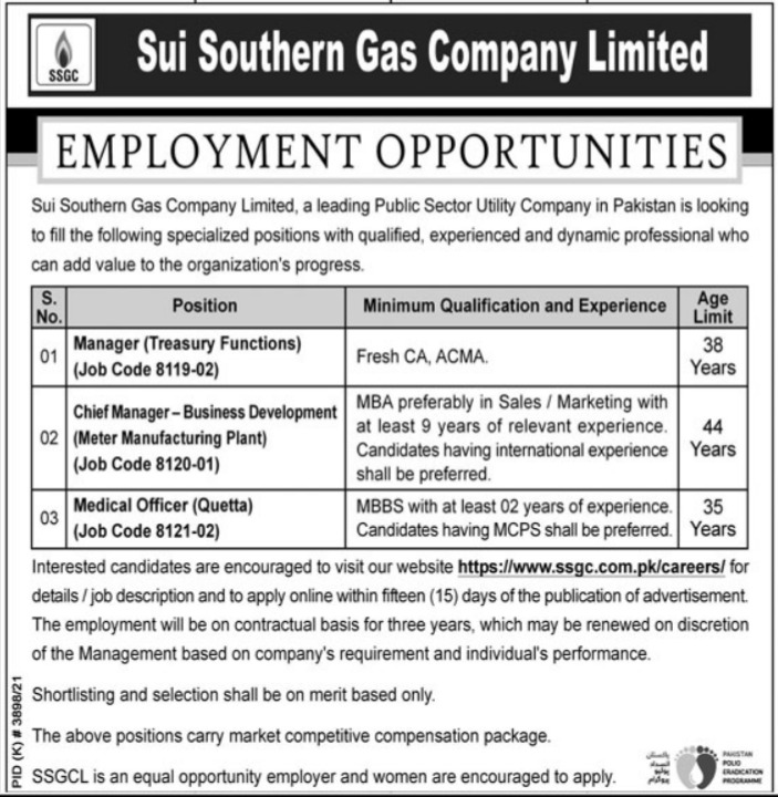 Sui Southern Gas Company SSGC Jobs 2022 | www.ssgc.com.pk