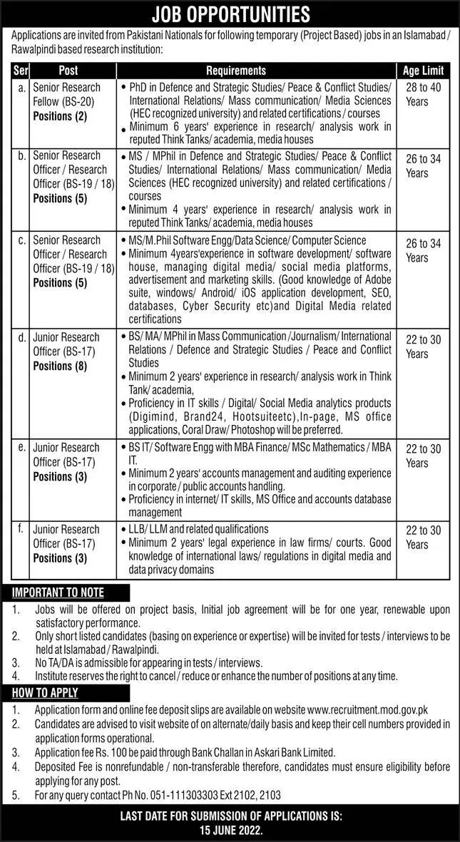 Ministry of Defence Jobs 2022 Online Form | www.recruitment.mod.gov.pk