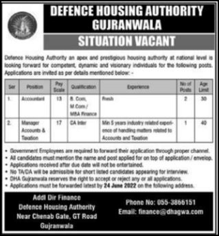 Defence Housing Authority DHA Gujranwala Jobs 2022 | www.dhagwa.com