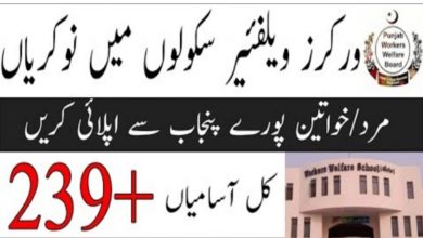 Punjab Workers Welfare Schools Jobs 2022 for Male/Female