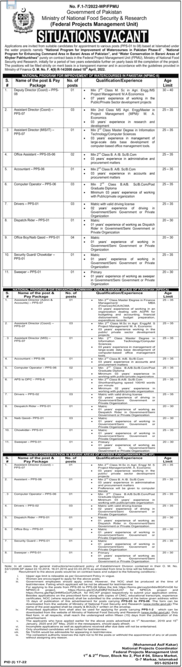 Ministry of National Food Security and Research Jobs 2022