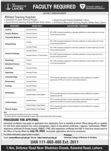 University of Lahore UOL Jobs 2022 Send Online CVs