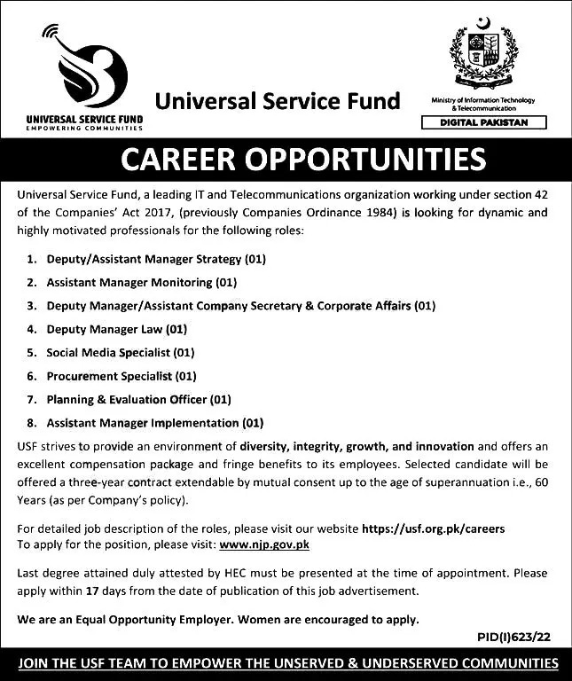 Universal Service Fund Jobs 2022 Announcement
