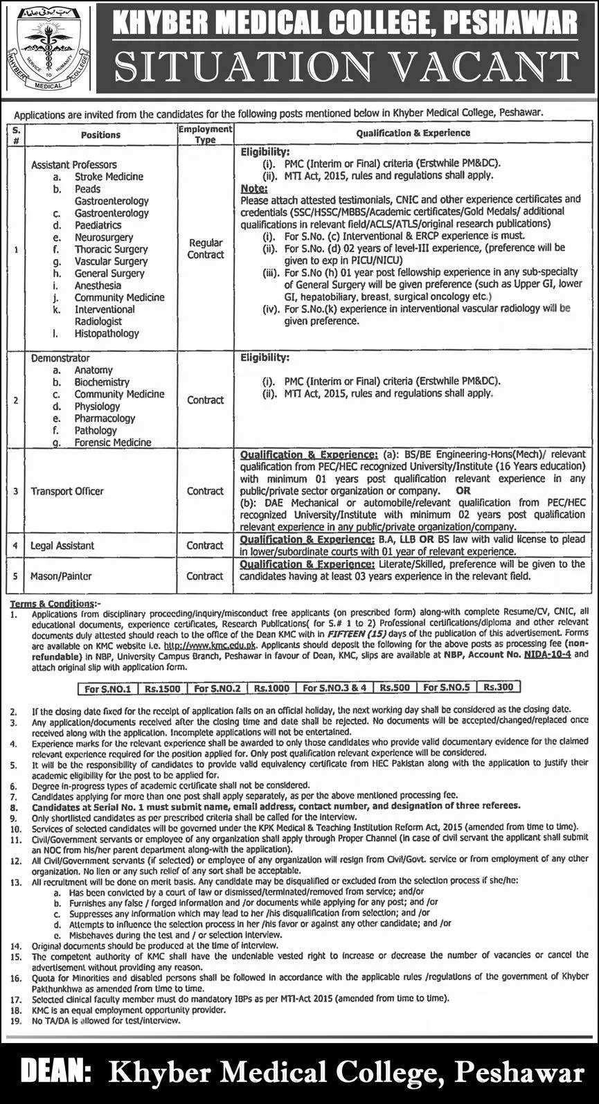 Khyber Medical College Peshawar Jobs 2022 | www.kmc.edu.pk