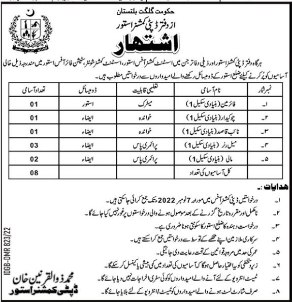 Deputy Commissioner Office Astore Jobs 2022
