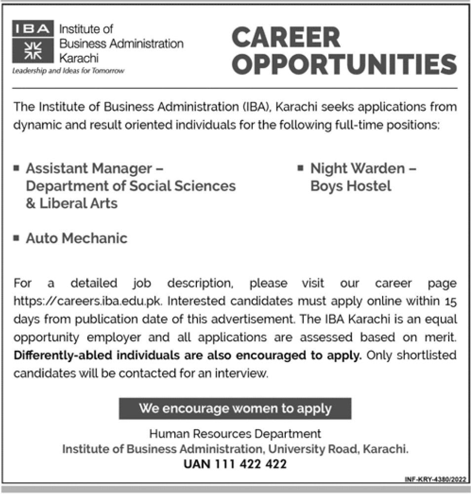 IBA Karachi Jobs 2022 Institute of Business Administration