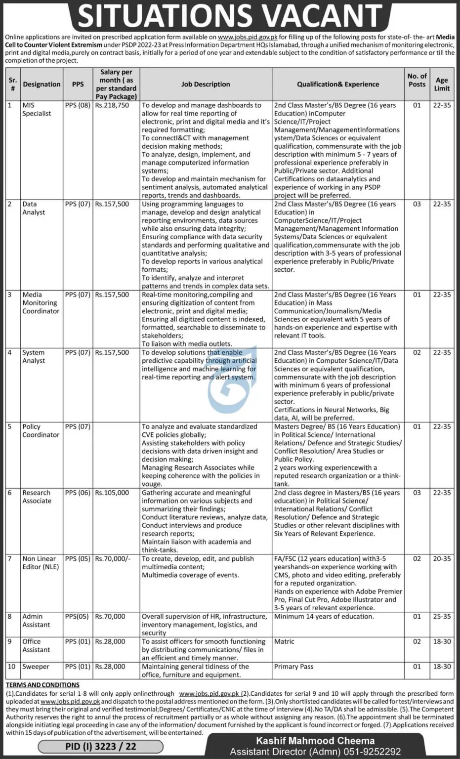 Press Information Department PID Jobs 2022