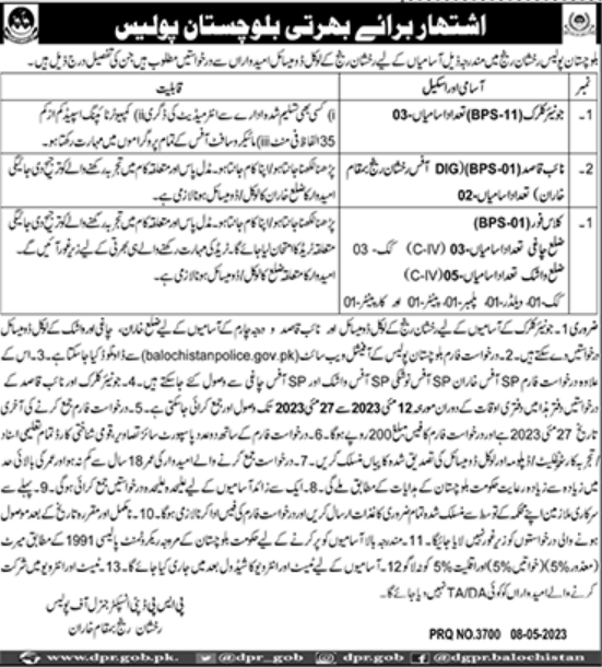 Balochistan Police Jobs 2023 Download Form | www.balochistanpolice.gov.pk