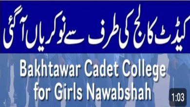 Bakhtawar Cadet College for Girls Shaheed Benazirabad Jobs 2024