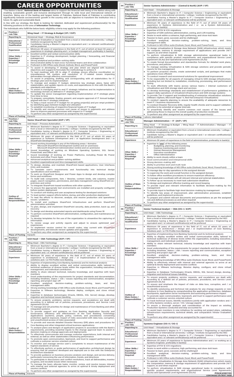 National Bank of Pakistan NBP Jobs 2024 | NBP Career Opportunies