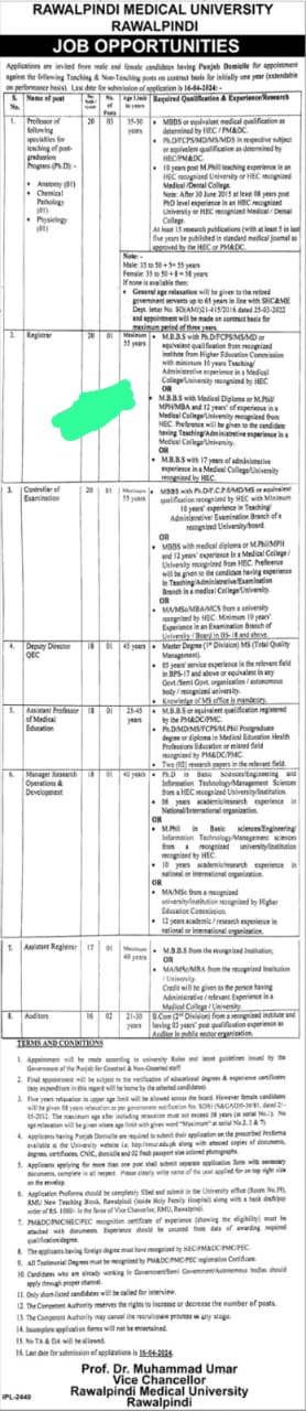 Rawalpindi Medical University Jobs 2024 | Application Procedure