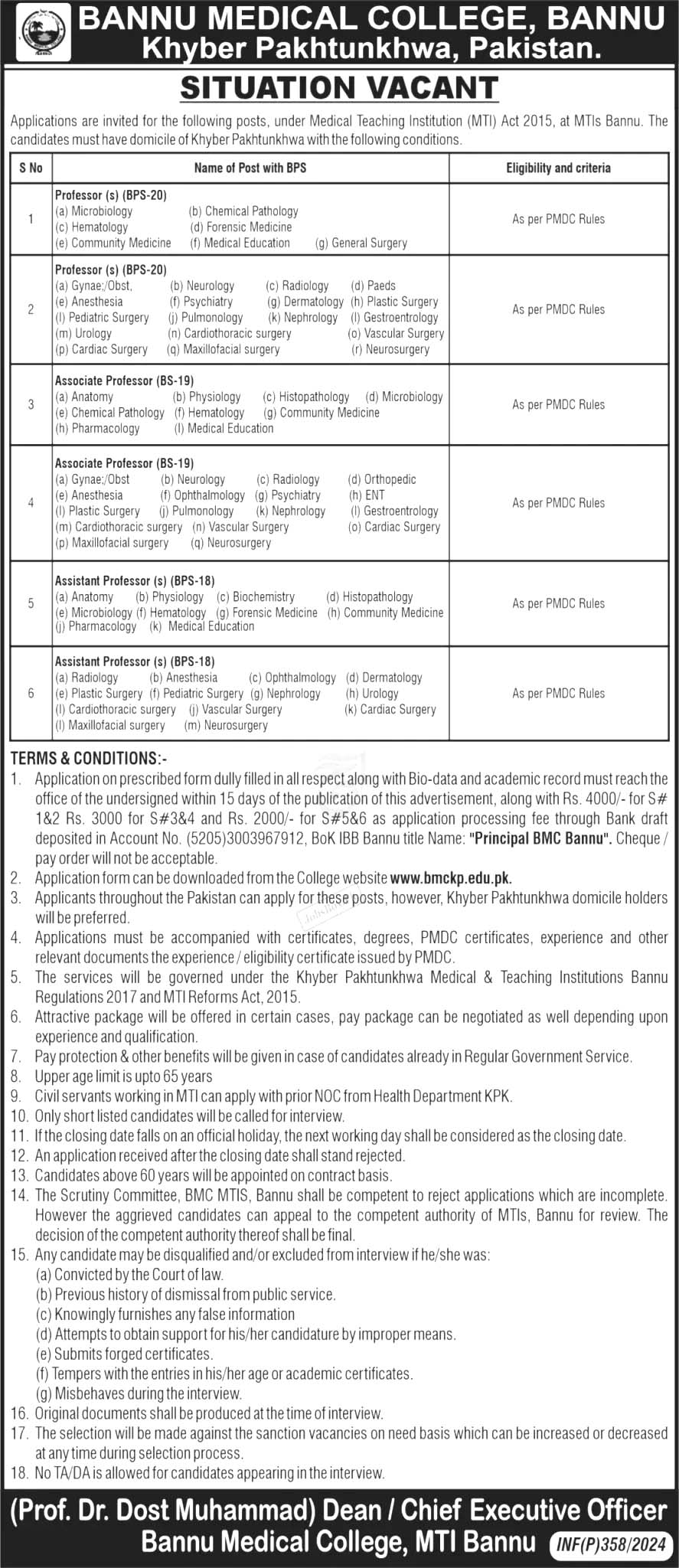 Bannu Medical College Jobs 2024 | MTI Bannu Jobs Advertisement