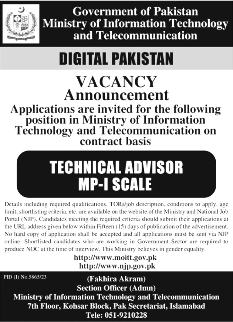 Ministry of Information Technology Jobs 2024 for Pakistanis