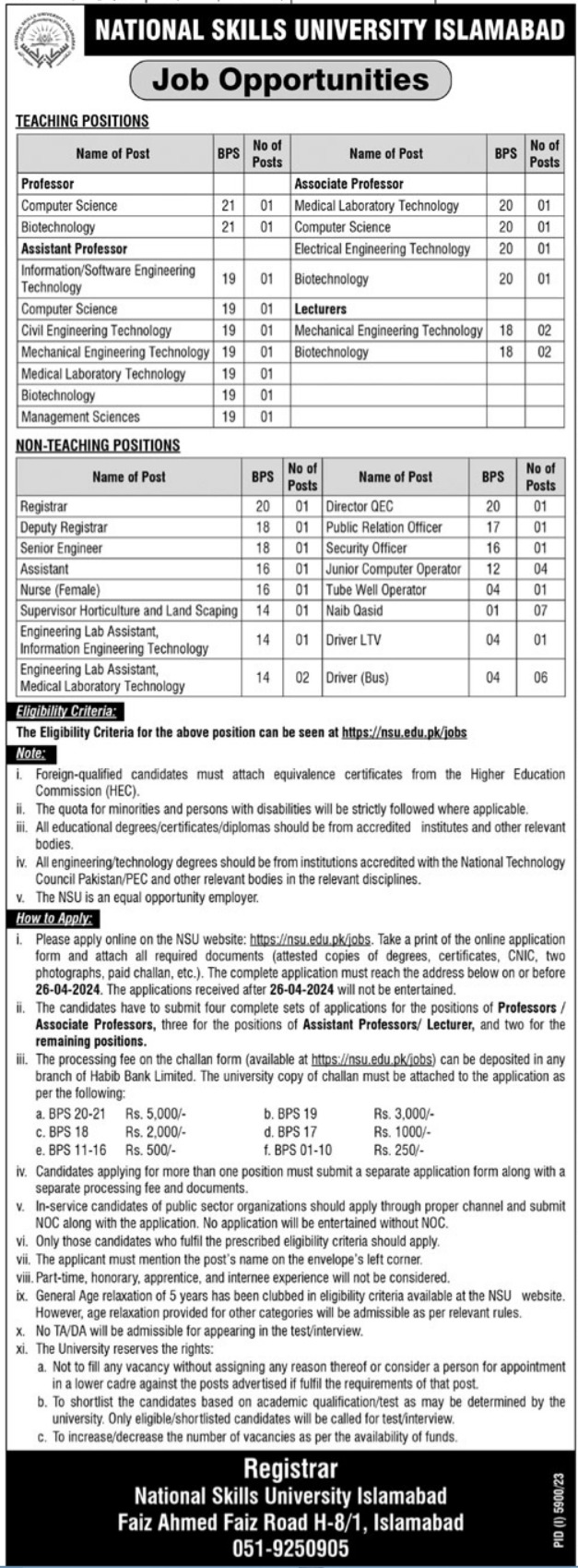 NSU Jobs 2024 National Skills University Islamabad | www.nsu.edu.pk