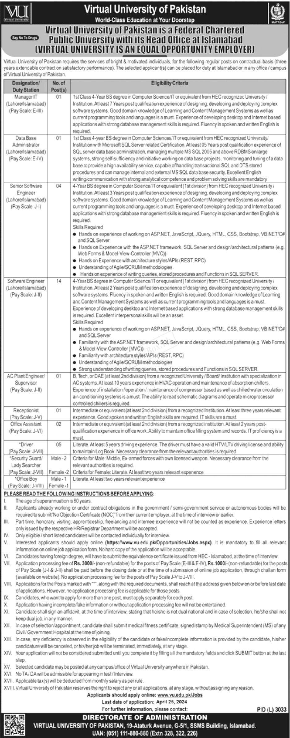 Virtual University of Pakistan (VU) Jobs Islamabad 2024 | www.vu.edu.pk
