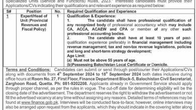 Career Opportunity At Finance Department Balochistan