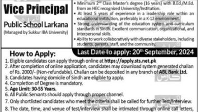 Situation Vacant At Public School Larkana