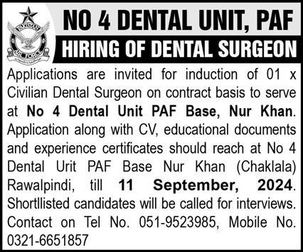 Dental Surgeon Job At Dental Unit PAF Base Nur Khan