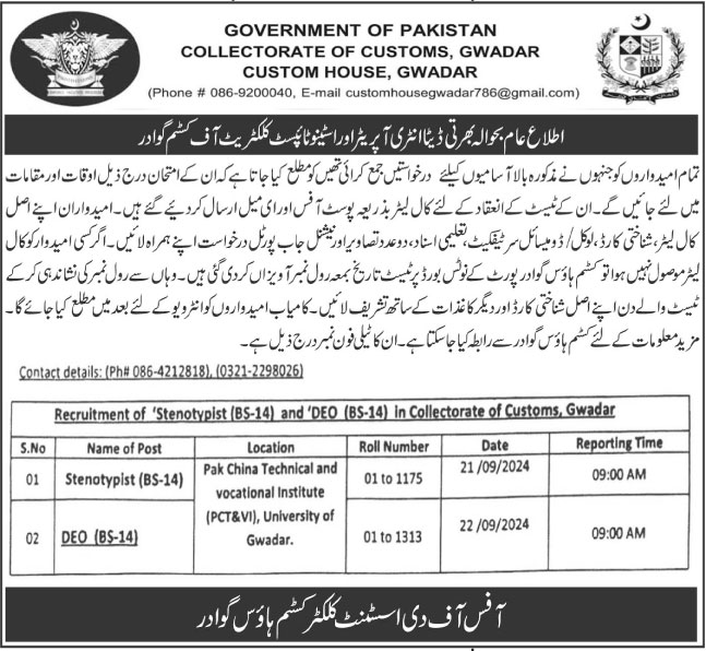 Custom House Gawadar Jobs 2024