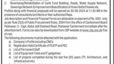 Cantonment Board Peshawar Jobs 2024