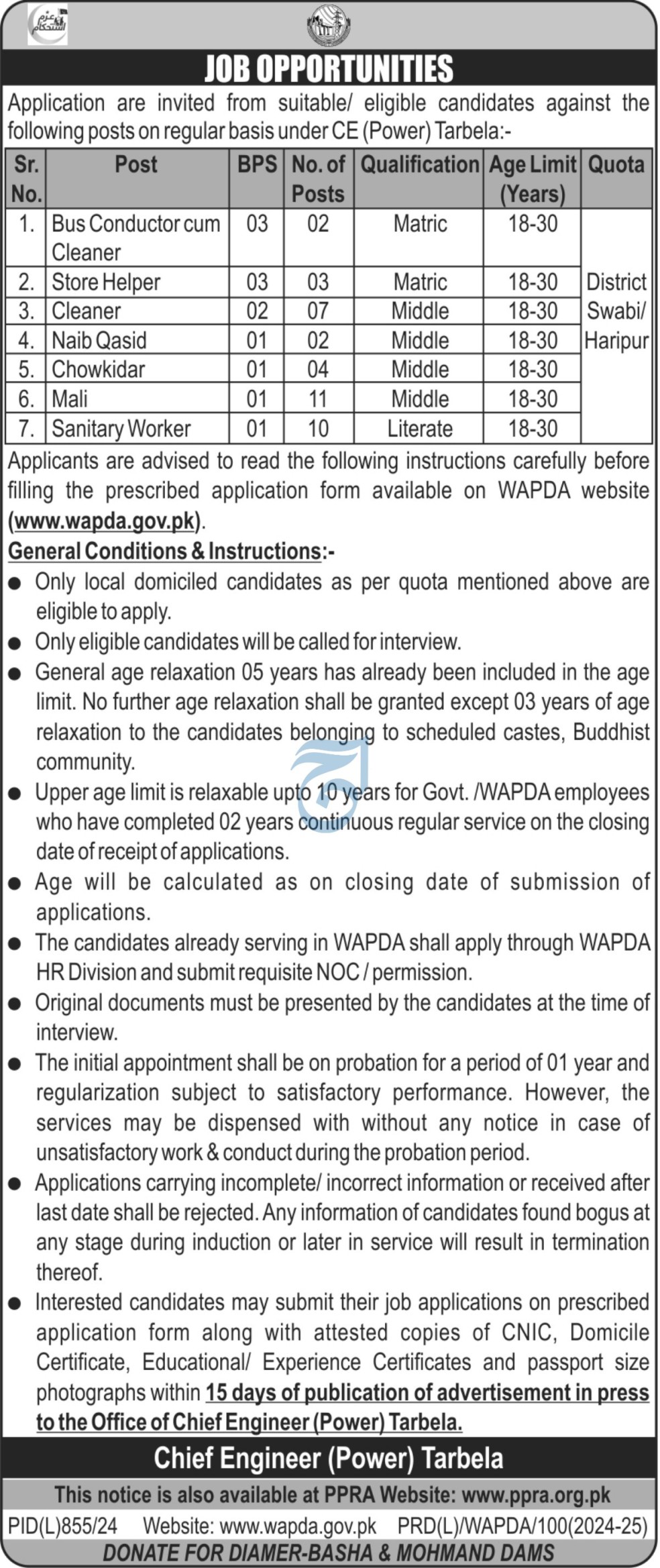 Situations Vacant At Water And Power Development Authority