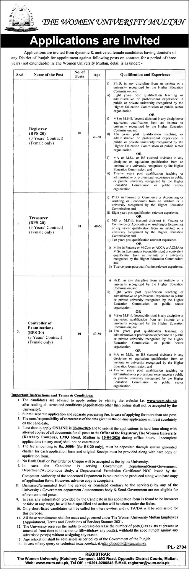 Women University Multan Jobs 2026 – Latest Govt Vacancies